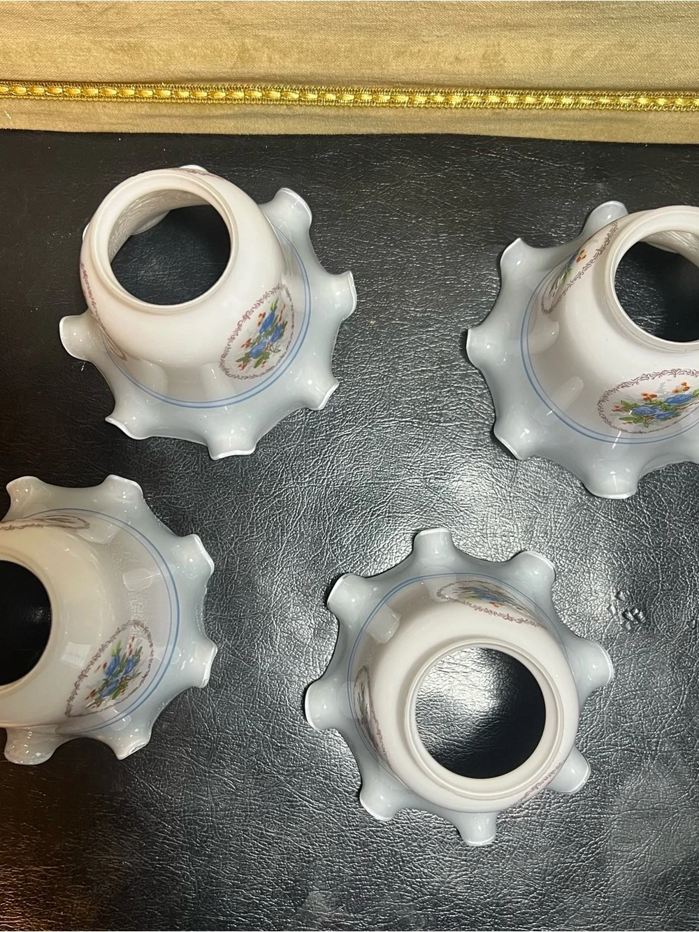Colonial Blue Floral Roses Milk Glass Shade Ceiling Fan Chandelier Sconce Ruffle